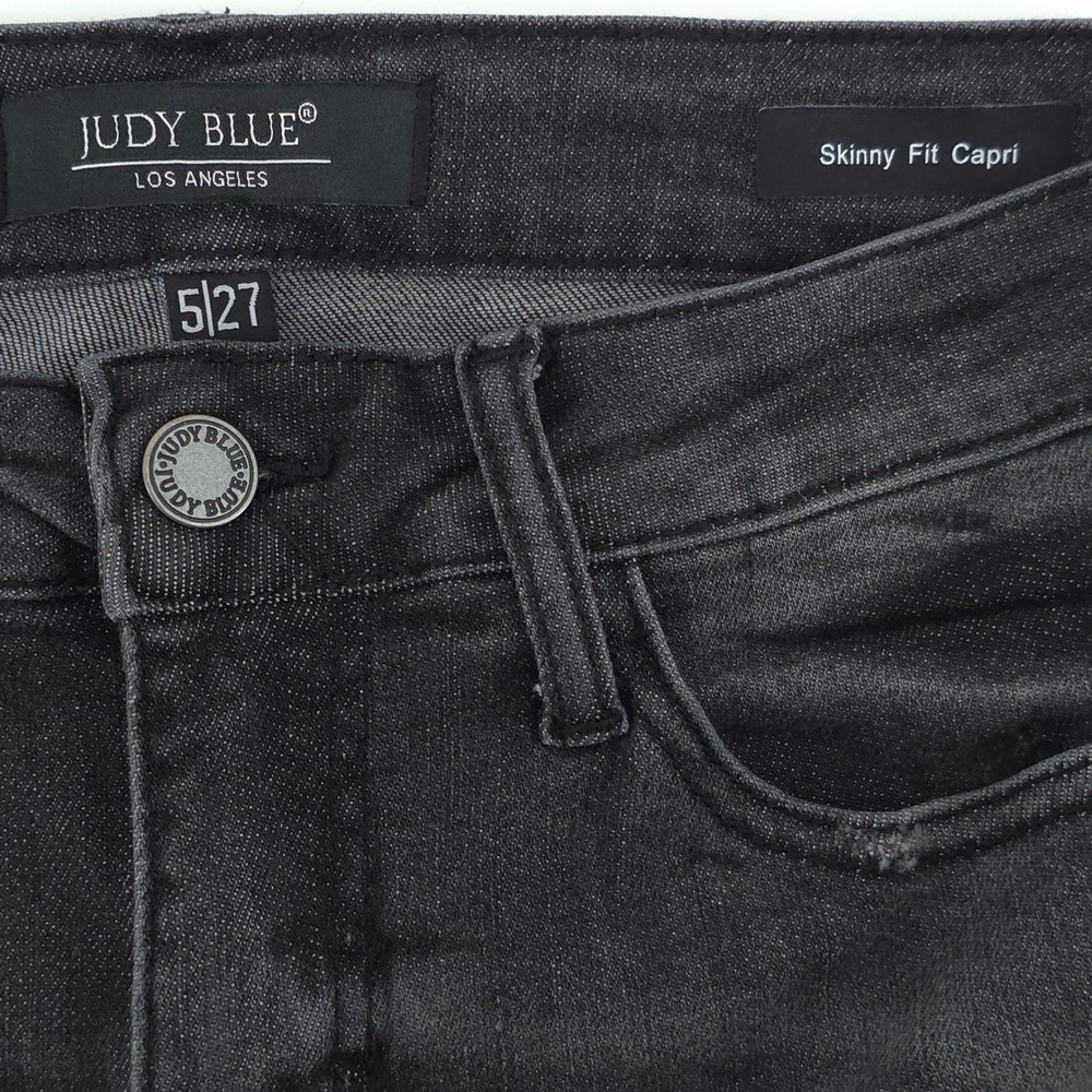 Judy Blue Womens Skinny Fit Capri JB88238 5/27 Black Distressed Denim Jeans - Picture 5 of 10